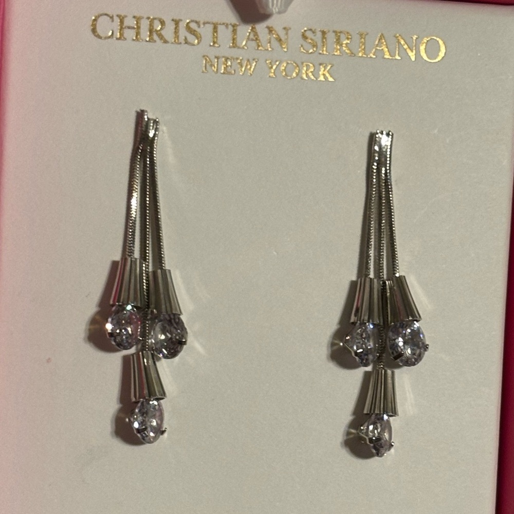 Christian Soriano Glass Stone Drop Earrings in Silver.